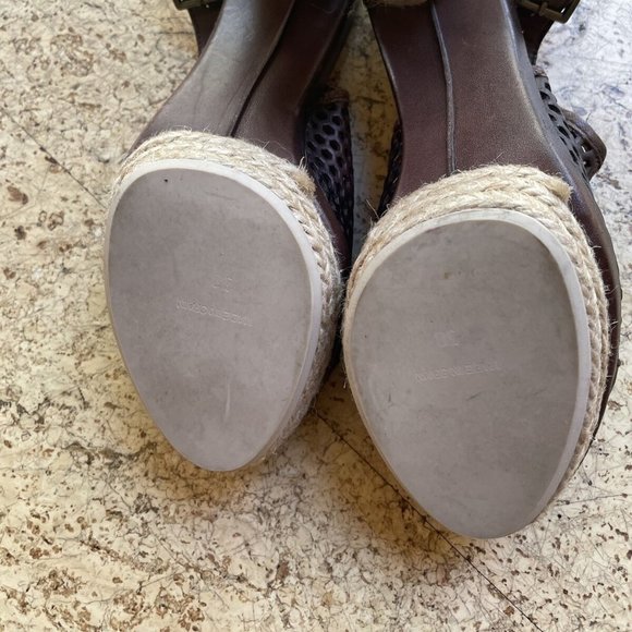 Classic brown perforated leather high heel platform Espadrilles sandals 8 38 NEW - Picture 8 of 9